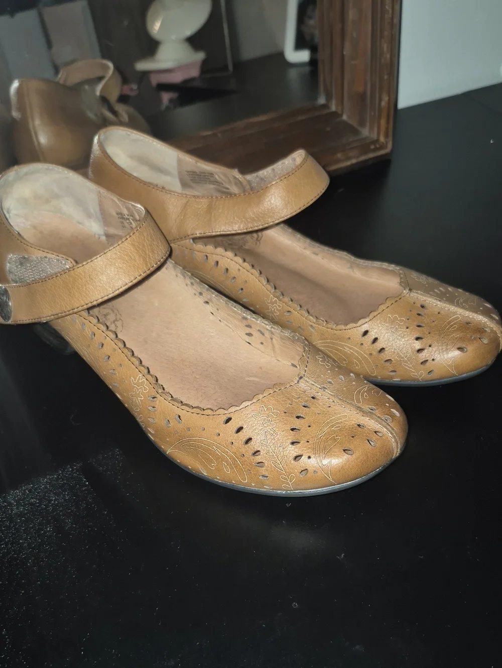 Tan Leather Mary Jane Small Heeled Comfort Shoes